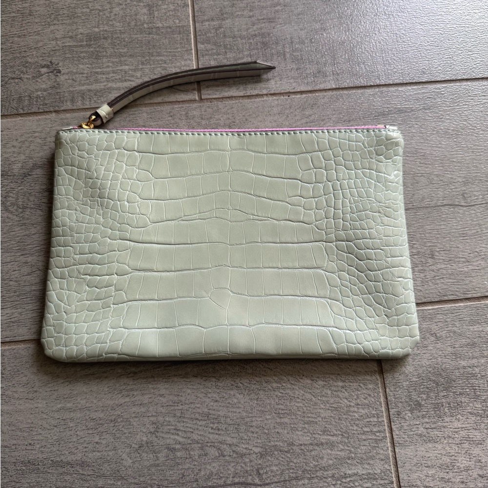 Banana Republic Mint Green Crocodile-Embossed Clutch-Pouch-Makeup Bag-NWOT!